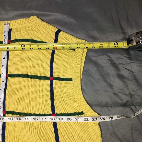 Vintage Jos. A. Bank Leadbetter Golf Sweater Vest XL Yellow Plaid Academia - Picture 4 of 11